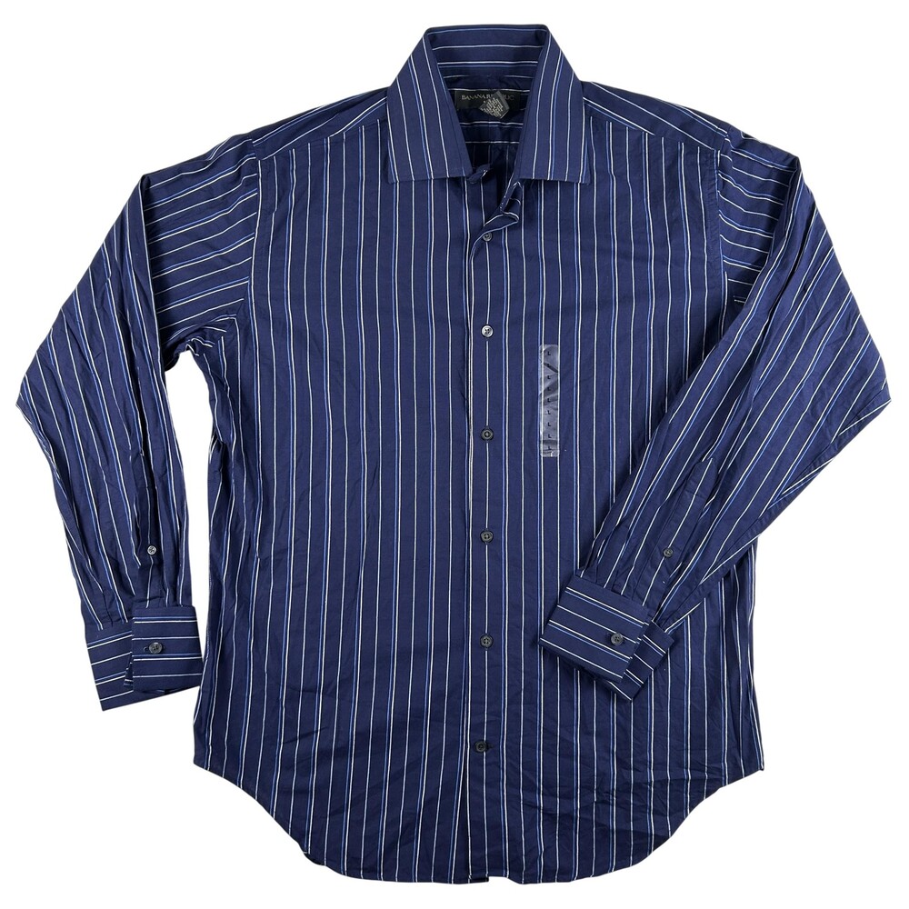 Banana Republic Dress Shirt Mens 16-16.5 L Blue Stripe 100% Cotton Long Sleeve